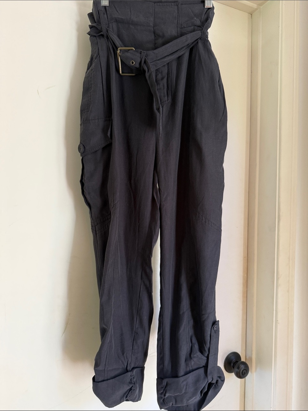 Madison Marcus Black High-Waist Cargo Pants with Belted Waist
